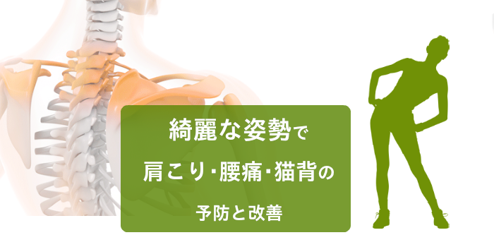 綺麗な姿勢で肩こり、腰痛、猫背の予防と改善